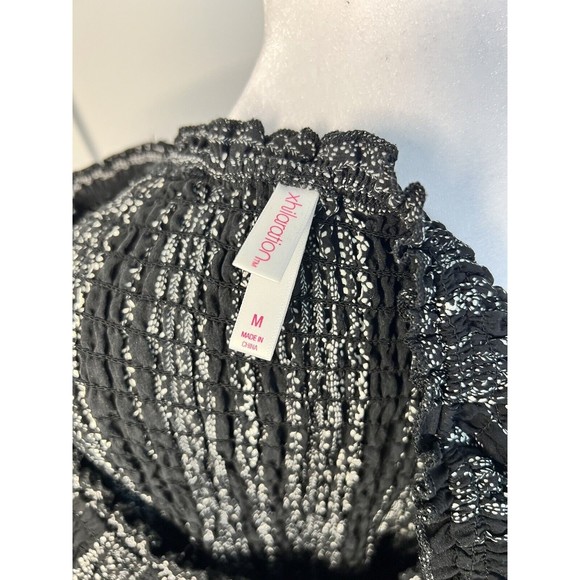 Xhilaration Women Black Wide Leg Jumpsuit M Stretch Ruched Off Shoulder - Picture 9 of 9